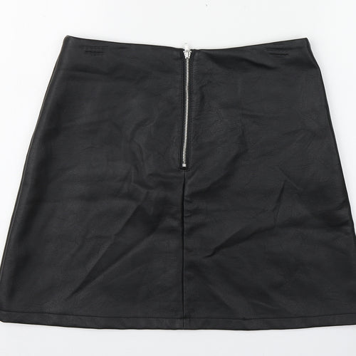 Primark Womens Black  Polyester A-Line Skirt Size 12   Zip - Faux Leather