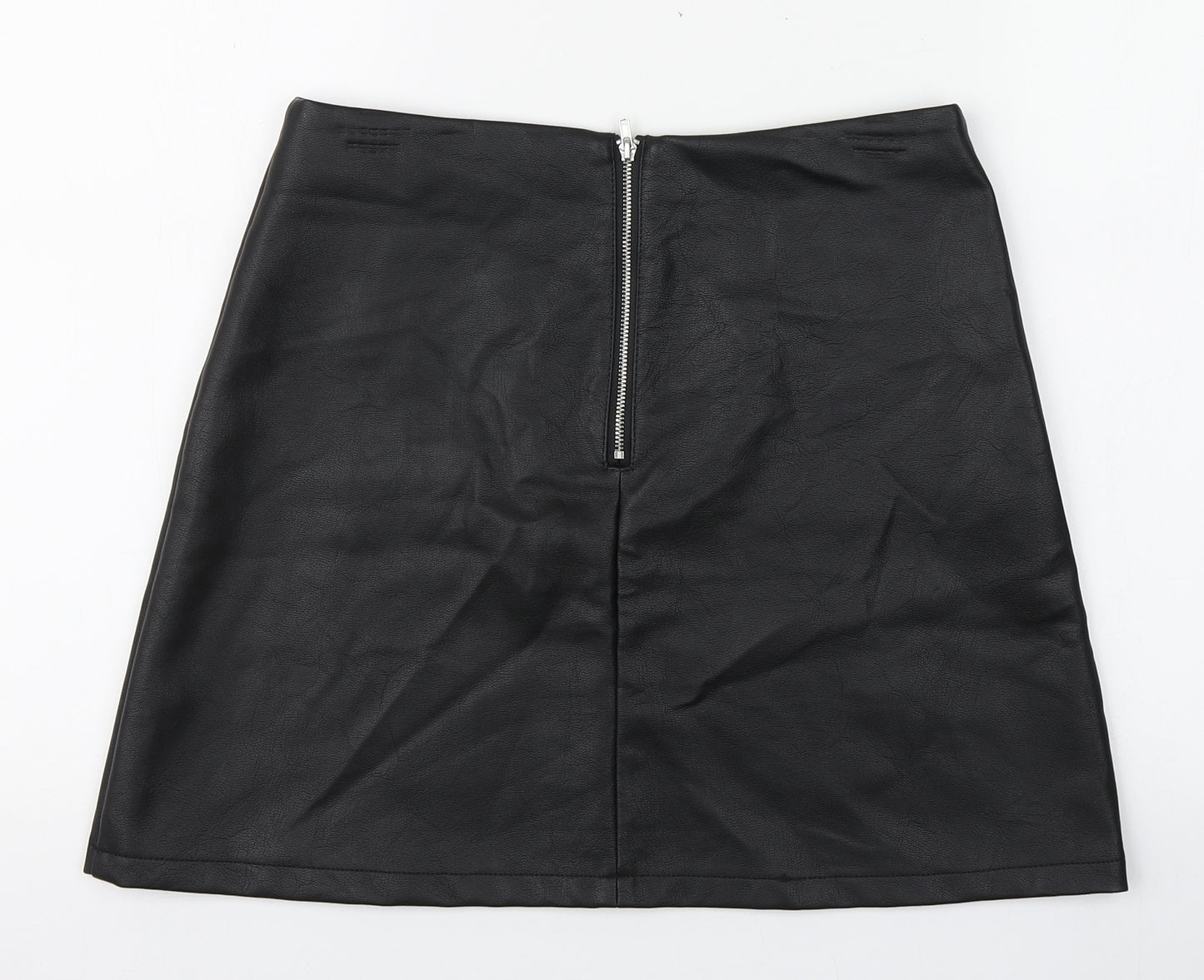 Primark Womens Black  Polyester A-Line Skirt Size 12   Zip - Faux Leather