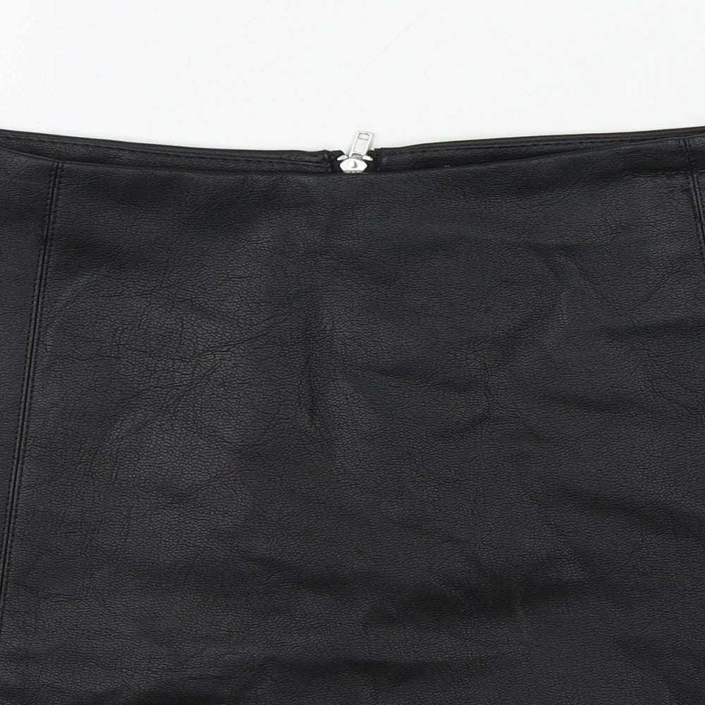 Primark Womens Black  Polyester A-Line Skirt Size 12   Zip - Faux Leather