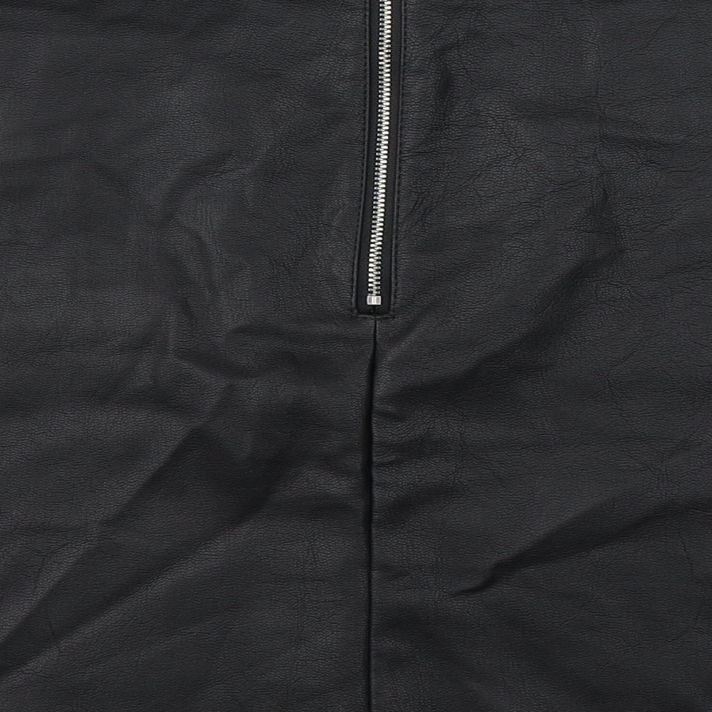 Primark Womens Black  Polyester A-Line Skirt Size 12   Zip - Faux Leather