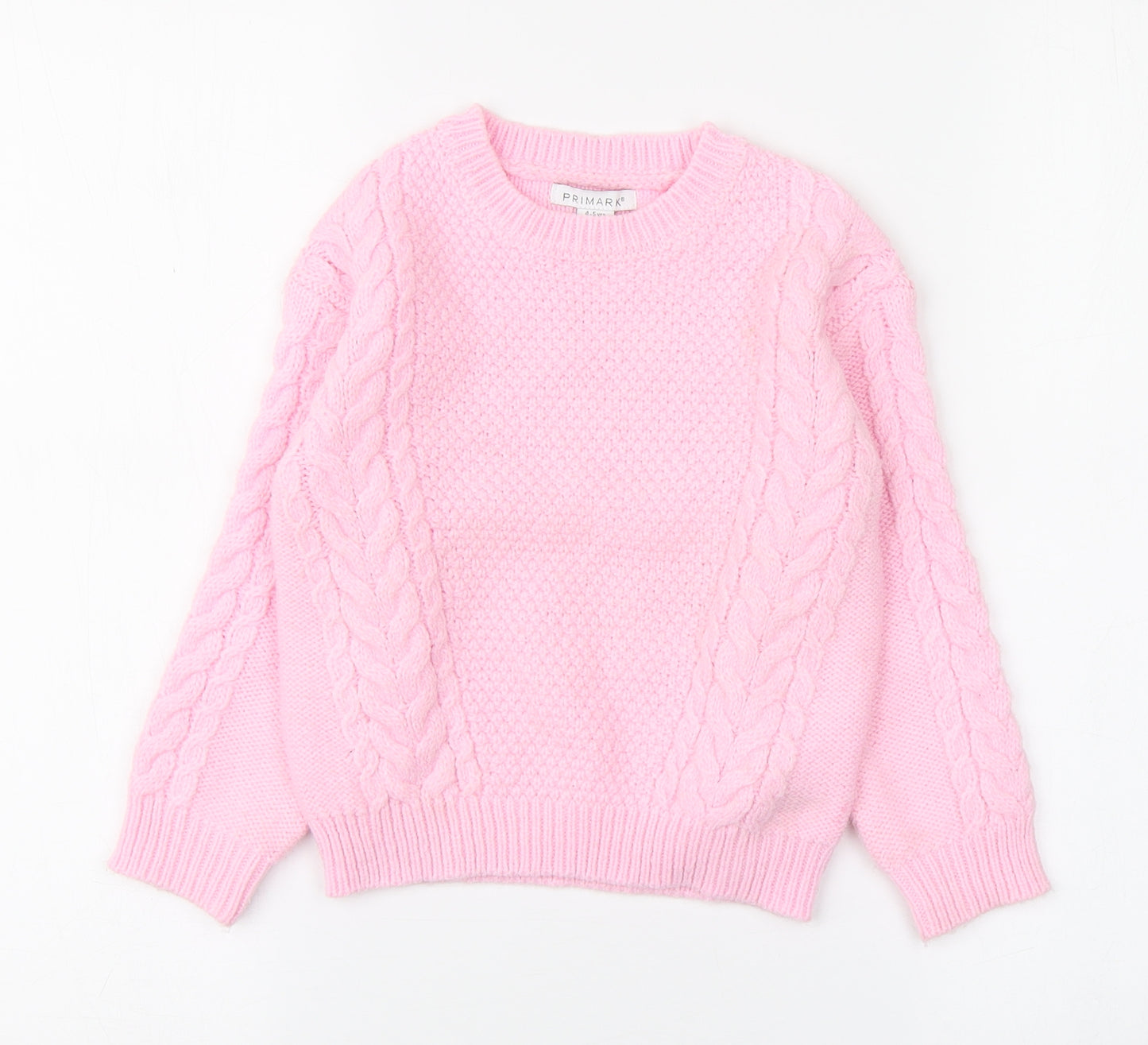 Primark Girls Pink Round Neck  Acrylic Pullover Jumper Size 4-5 Years