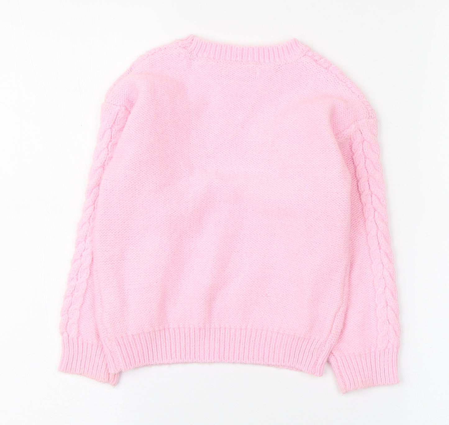 Primark Girls Pink Round Neck  Acrylic Pullover Jumper Size 4-5 Years