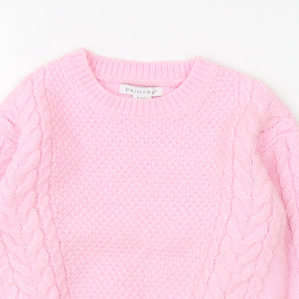 Primark Girls Pink Round Neck  Acrylic Pullover Jumper Size 4-5 Years