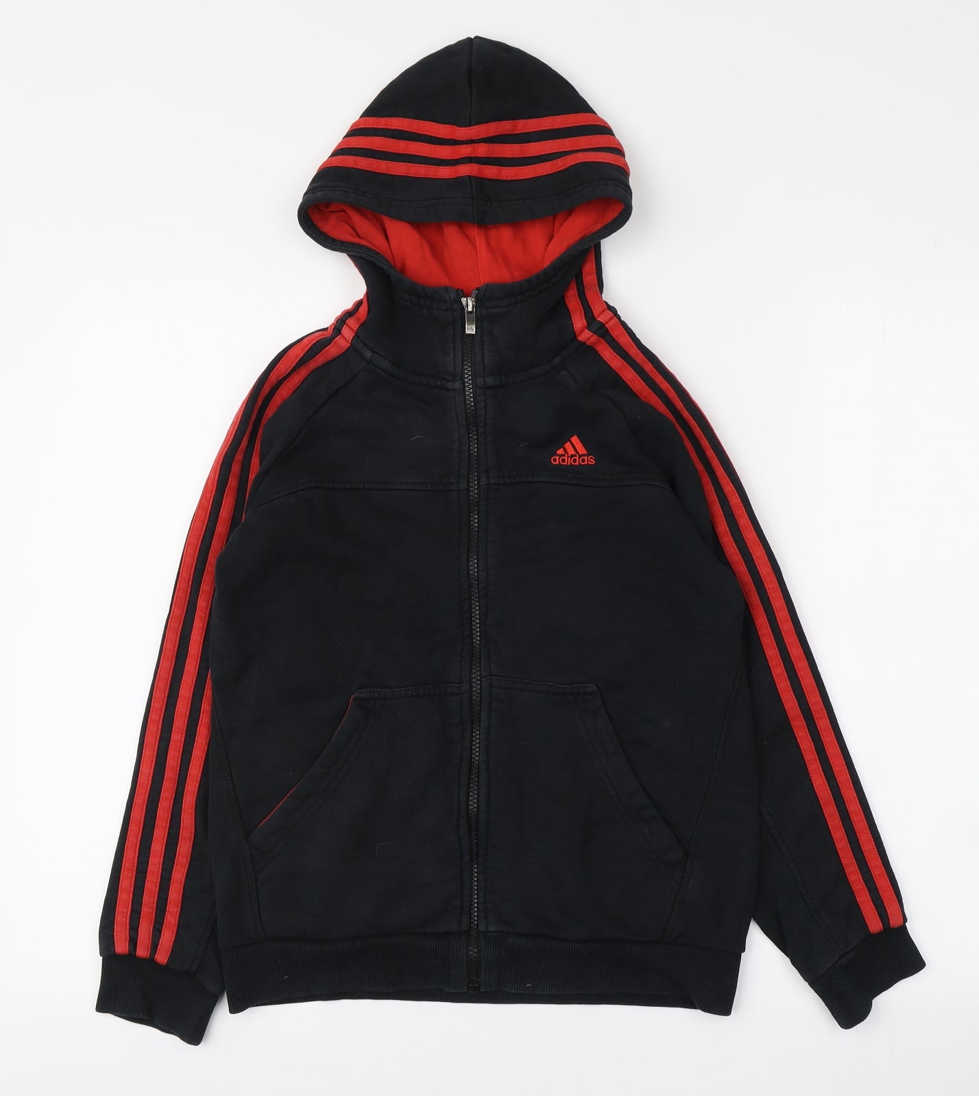 adidas Boys Black  Cotton Full Zip Hoodie Size 11-12 Years   - Red detail