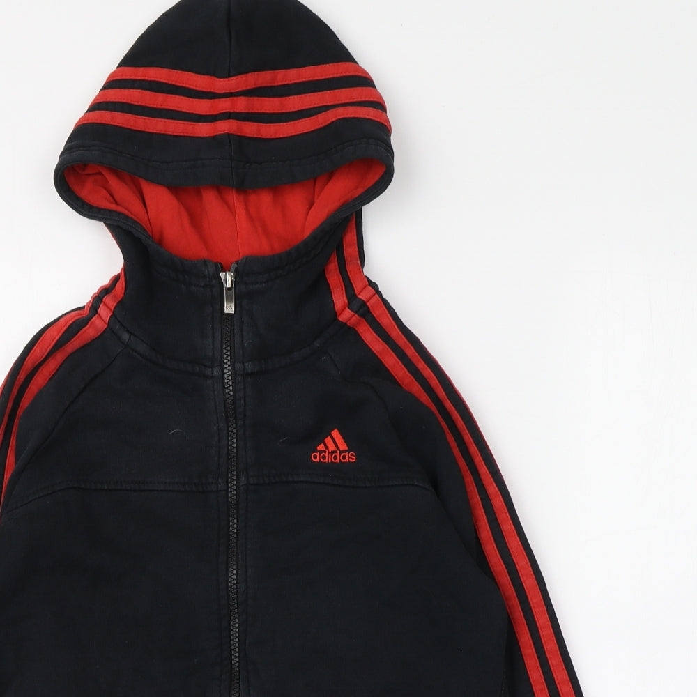 adidas Boys Black  Cotton Full Zip Hoodie Size 11-12 Years   - Red detail