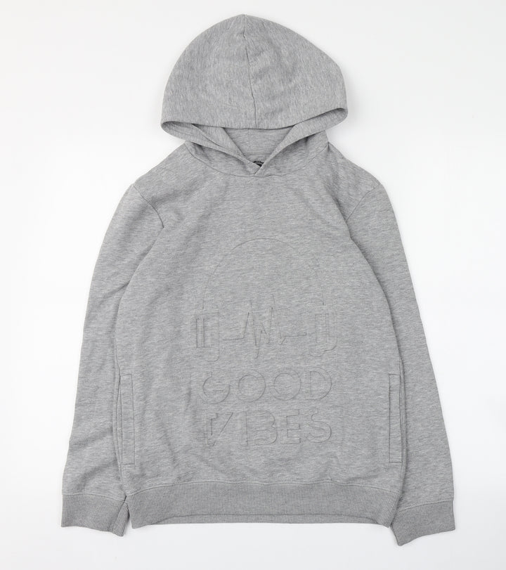 Bluezoo Boys Grey  Cotton Pullover Hoodie Size 11-12 Years   - Raised 'Good vibes'