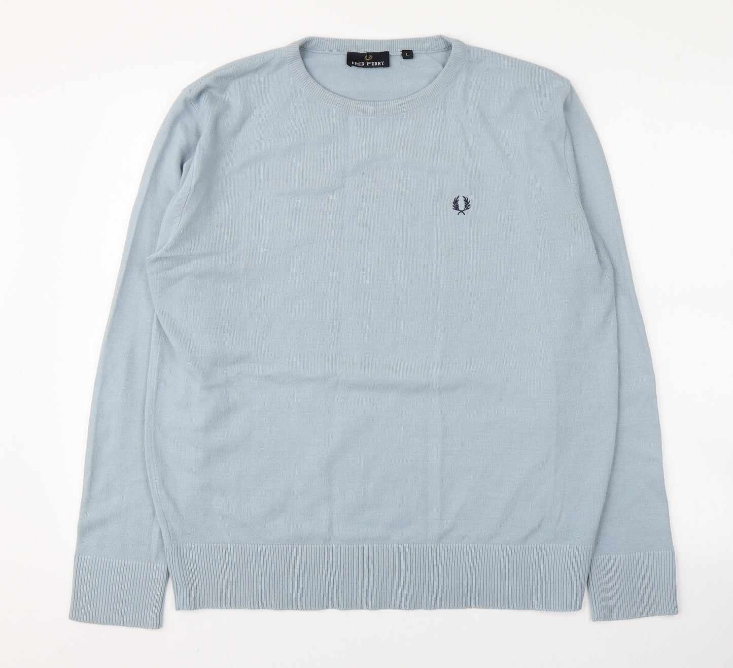 Fred Perry Mens Blue Round Neck  Acrylic Pullover Jumper Size L