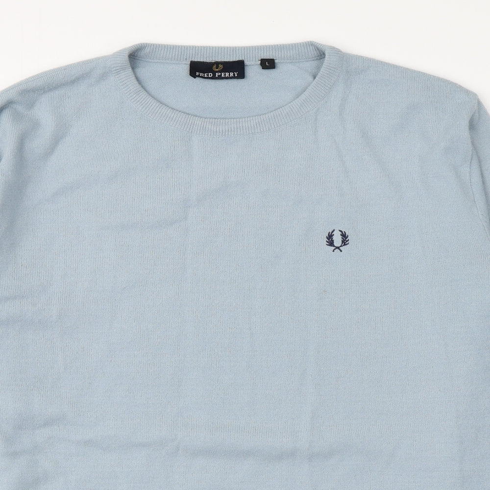 Fred Perry Mens Blue Round Neck  Acrylic Pullover Jumper Size L