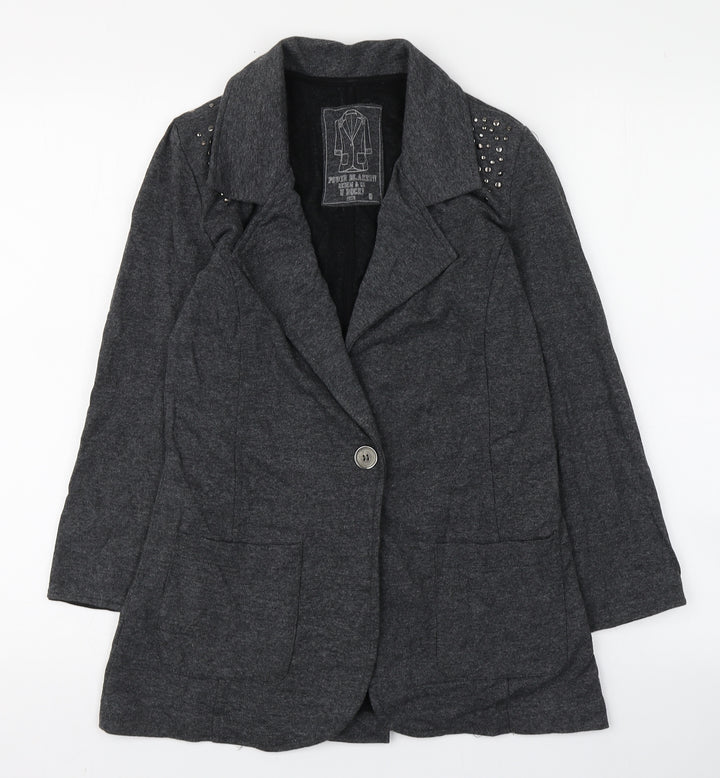 Denim & Co. Womens Grey   Jacket Blazer Size 8  Button
