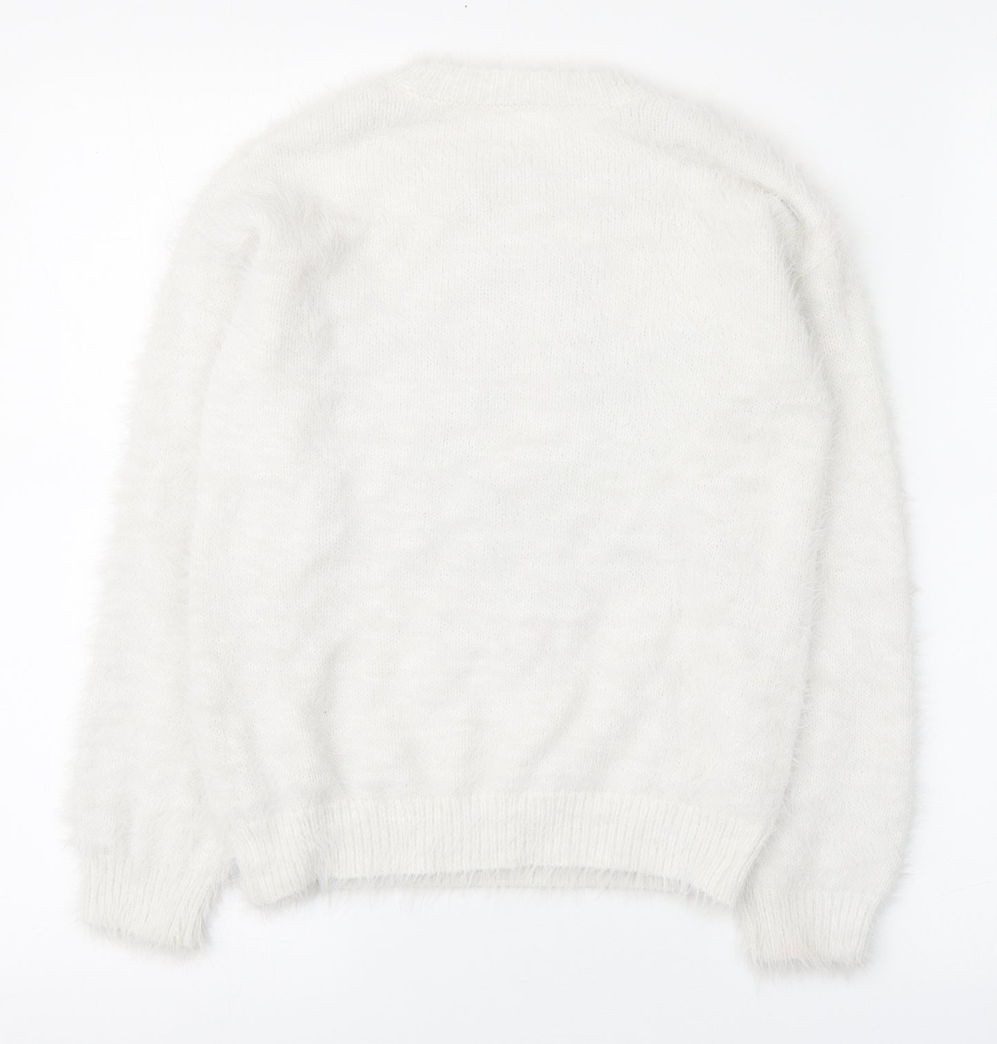 F&F Girls White Round Neck  Polyamide Pullover Jumper Size 9-10 Years   - Snowflake Fluffy