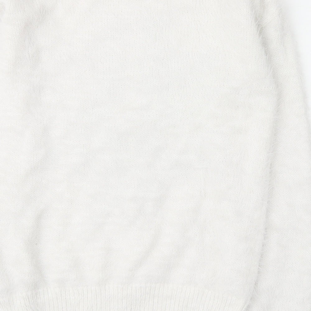 F&F Girls White Round Neck  Polyamide Pullover Jumper Size 9-10 Years   - Snowflake Fluffy