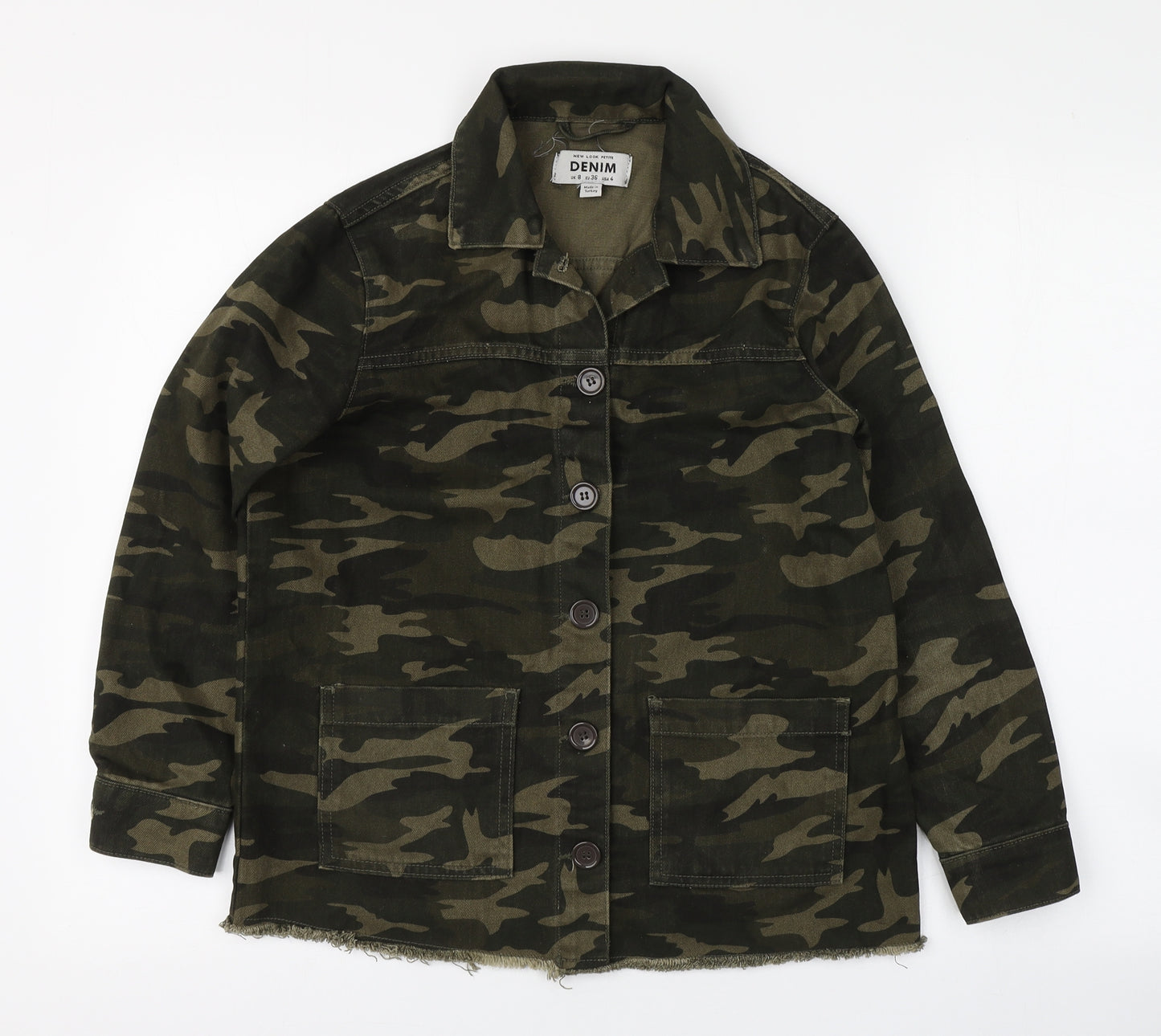 New Look Womens Green Camouflage  Jacket  Size 8  Button