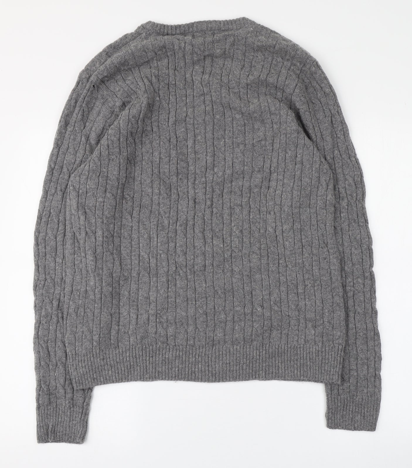 Boston Crew Mens Grey Round Neck  Wool Pullover Jumper Size L