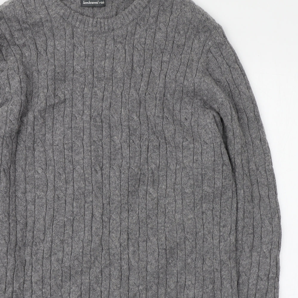 Boston Crew Mens Grey Round Neck  Wool Pullover Jumper Size L