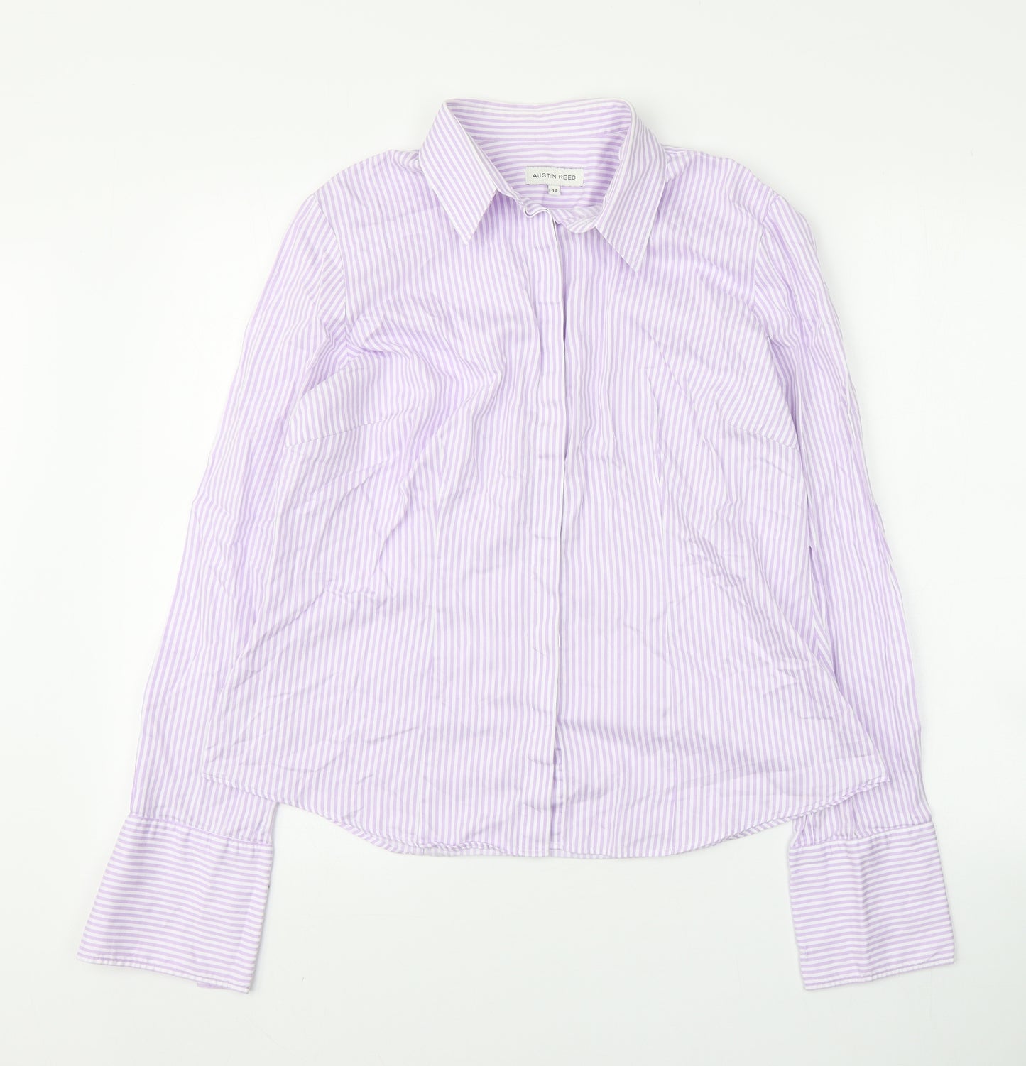 Austin Reed Womens Purple Striped Cotton Basic Button-Up Size 16 Collared
