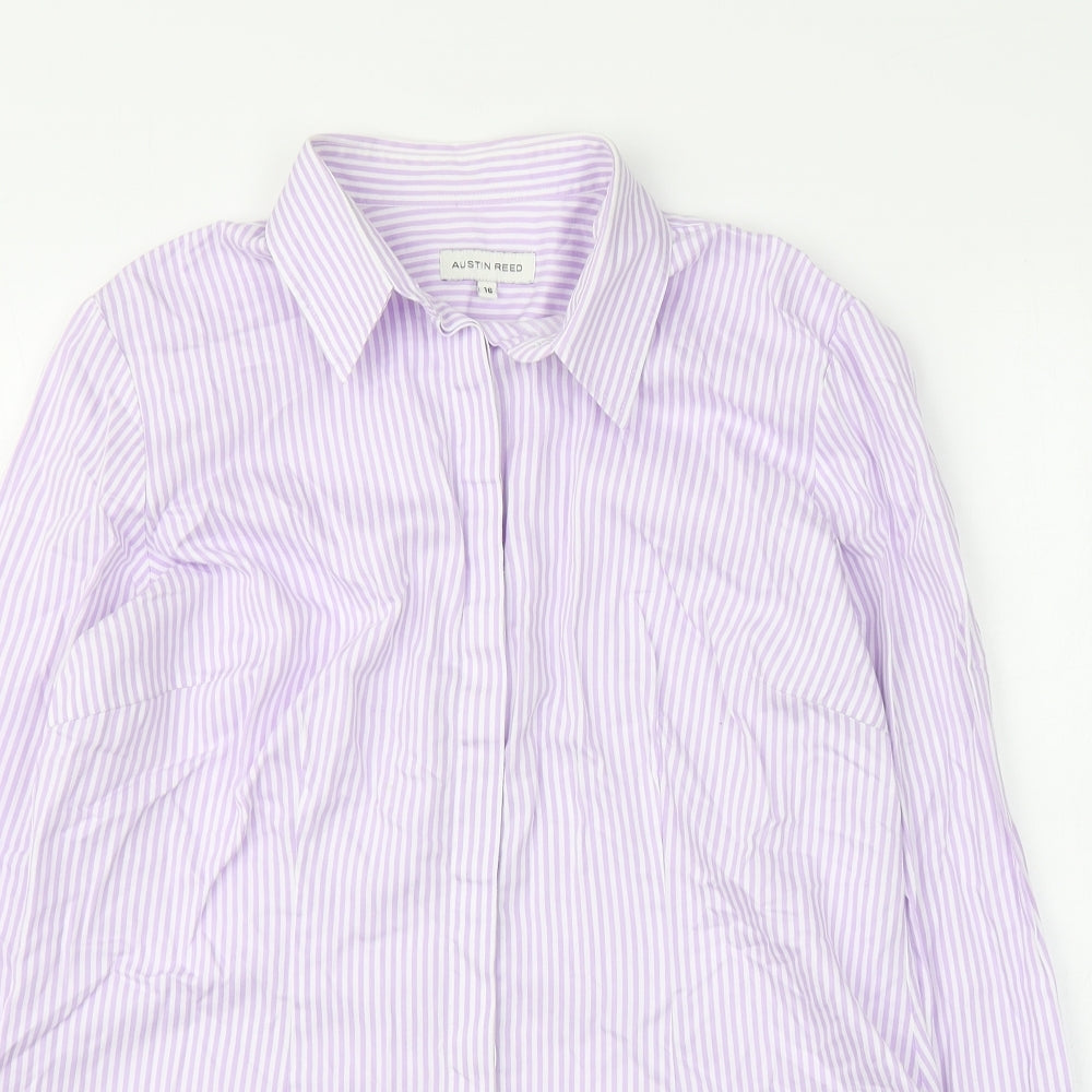 Austin Reed Womens Purple Striped Cotton Basic Button-Up Size 16 Collared