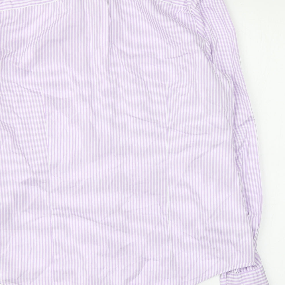 Austin Reed Womens Purple Striped Cotton Basic Button-Up Size 16 Collared