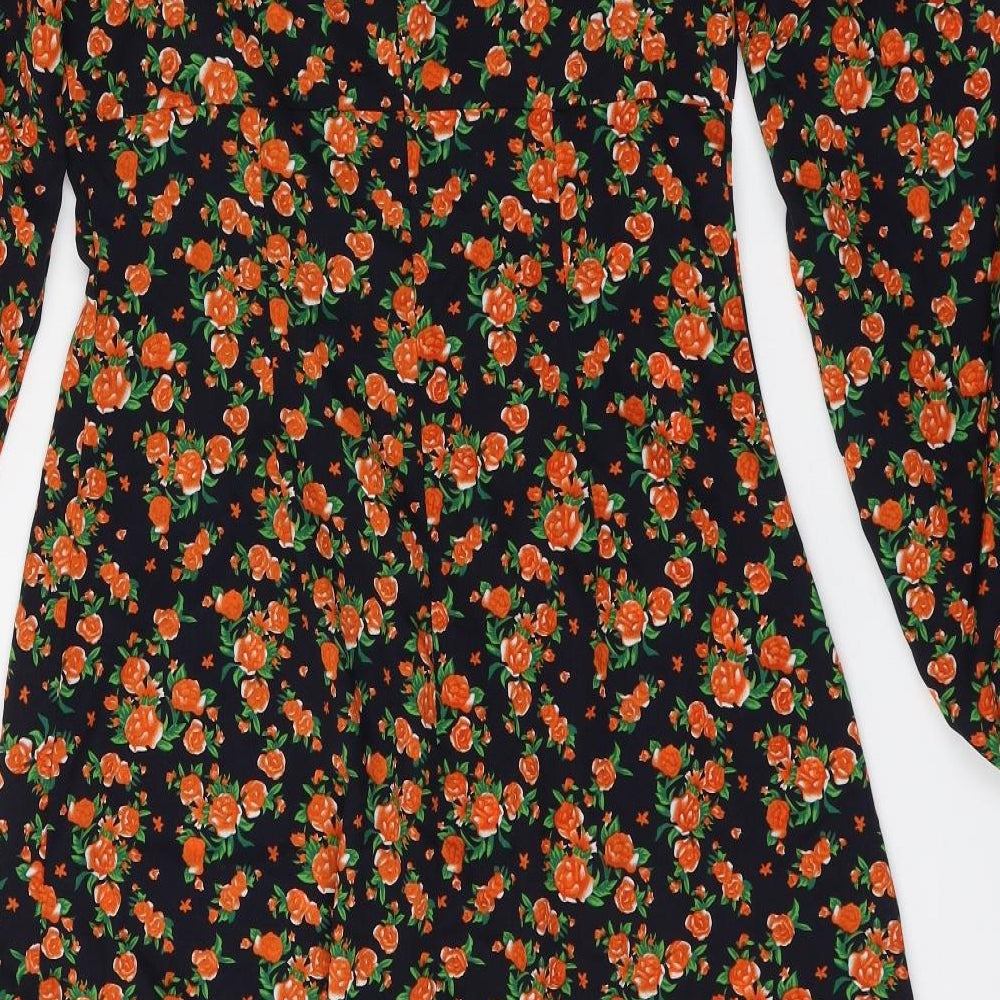 Missguided Womens Black Floral Polyester A-Line  Size 12  Square Neck Zip