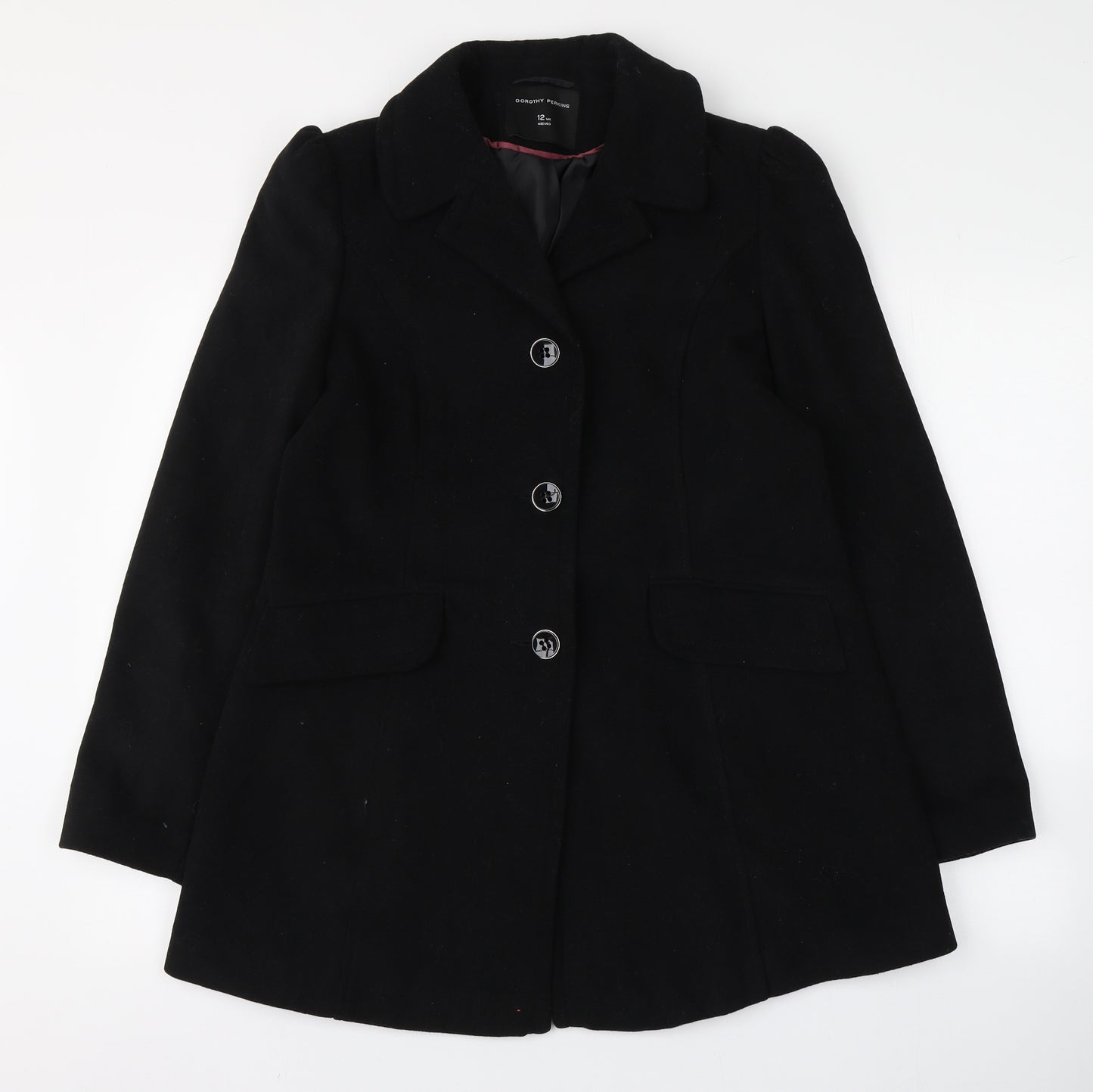 Dorothy Perkins Womens Black   Overcoat Coat Size 12  Button