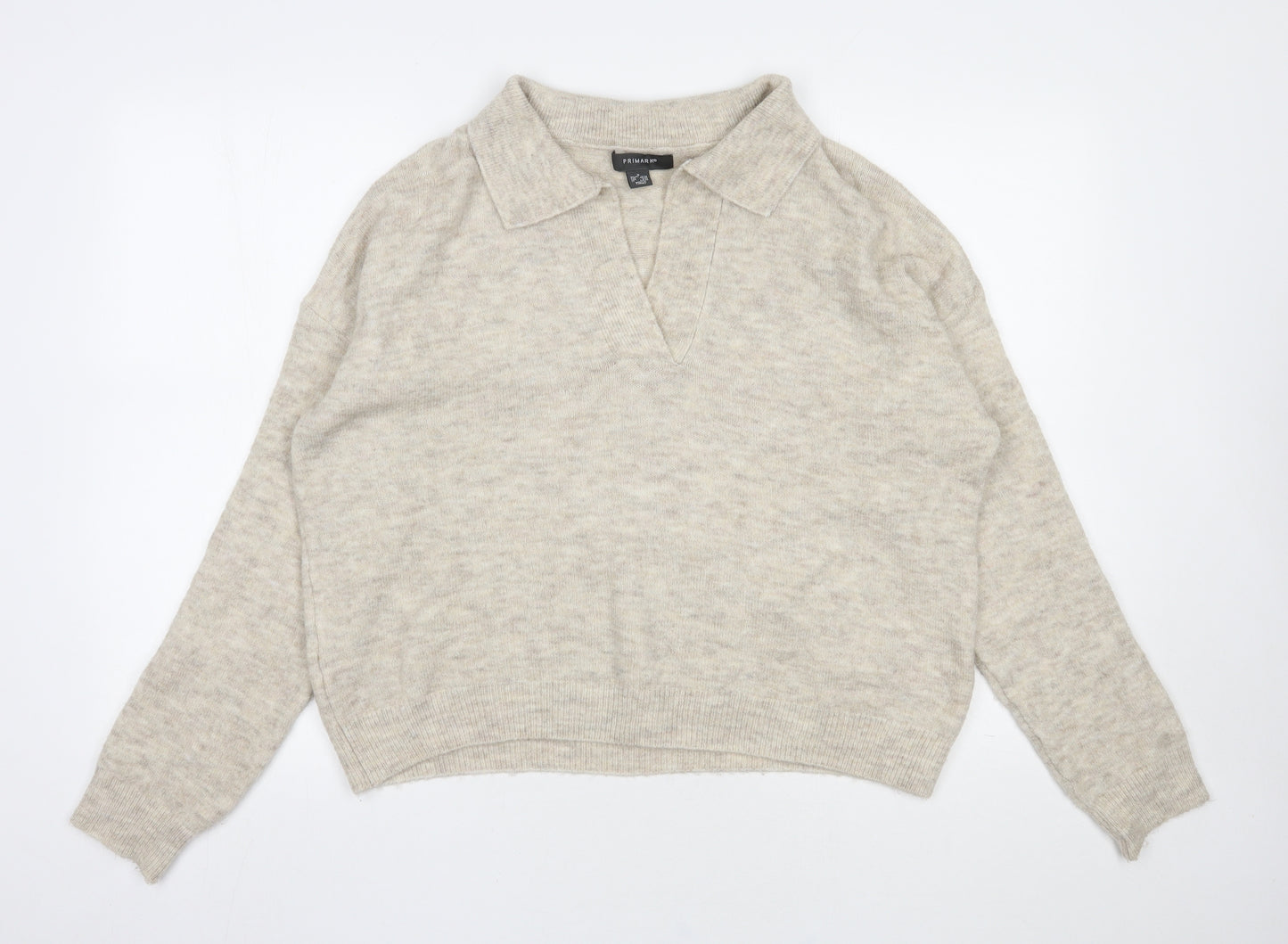 Primark Womens Beige V-Neck  Acrylic Pullover Jumper Size 12