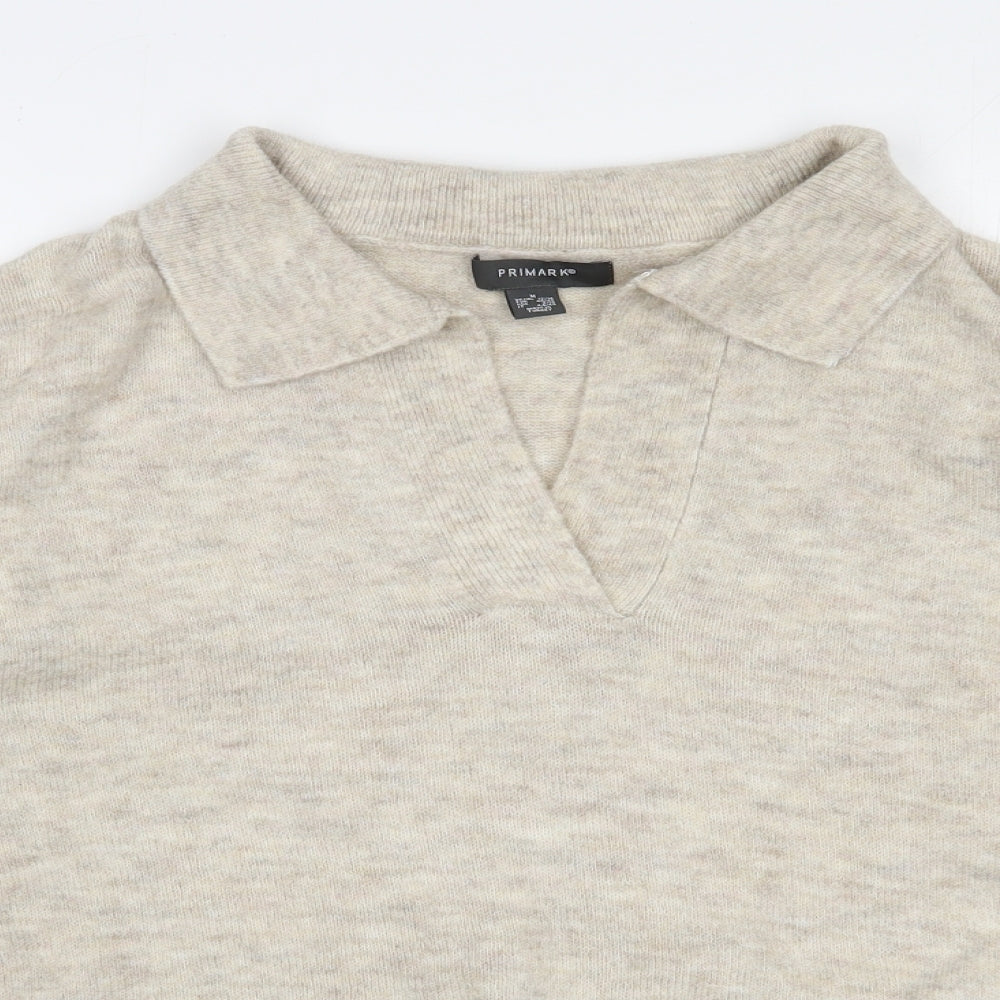 Primark Womens Beige V-Neck  Acrylic Pullover Jumper Size 12