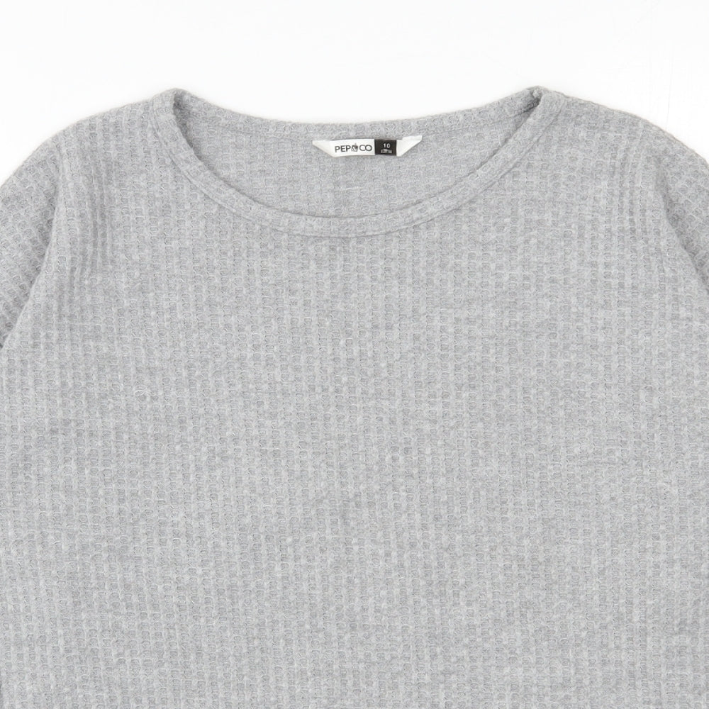 Pep & Co Womens Grey  Polyester Basic T-Shirt Size 10 Round Neck