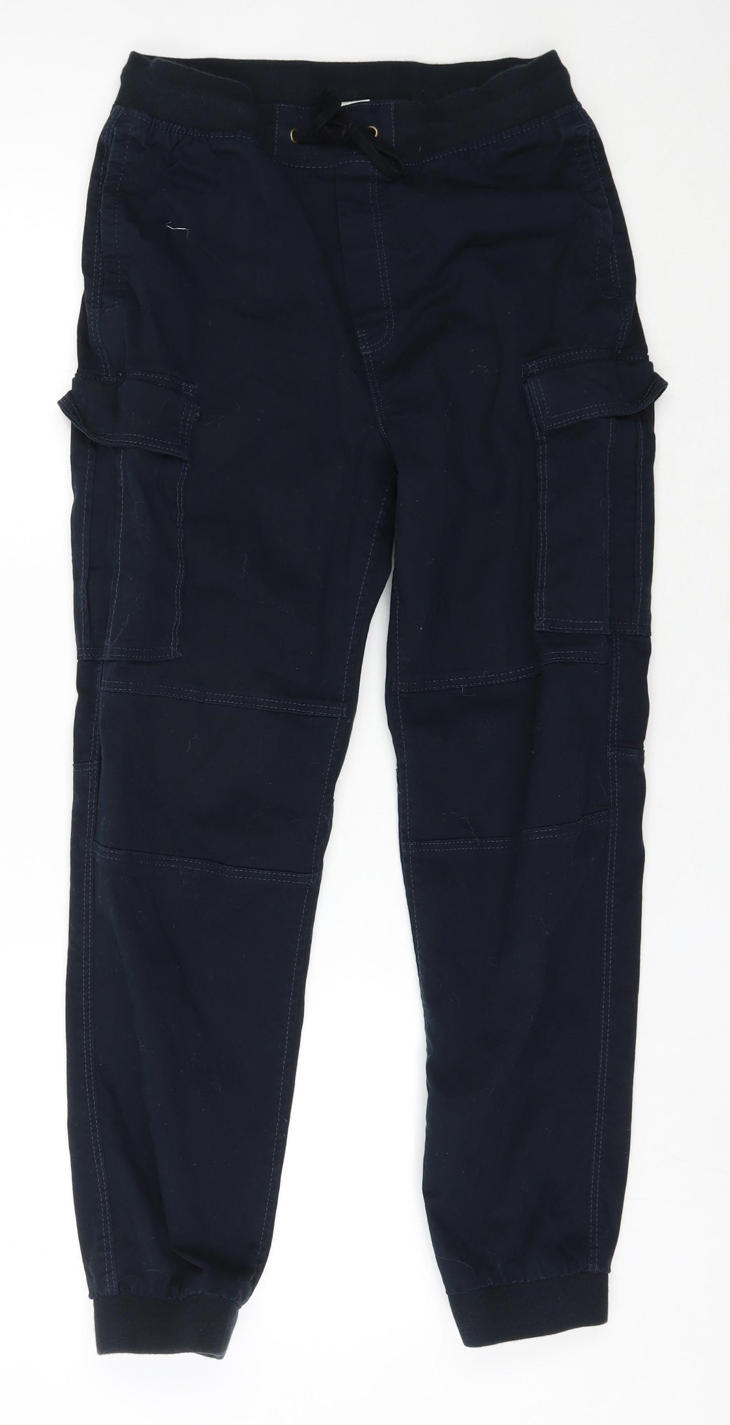 H&M Boys Blue  Cotton Cargo Trousers Size 14-15 Years  Regular Drawstring