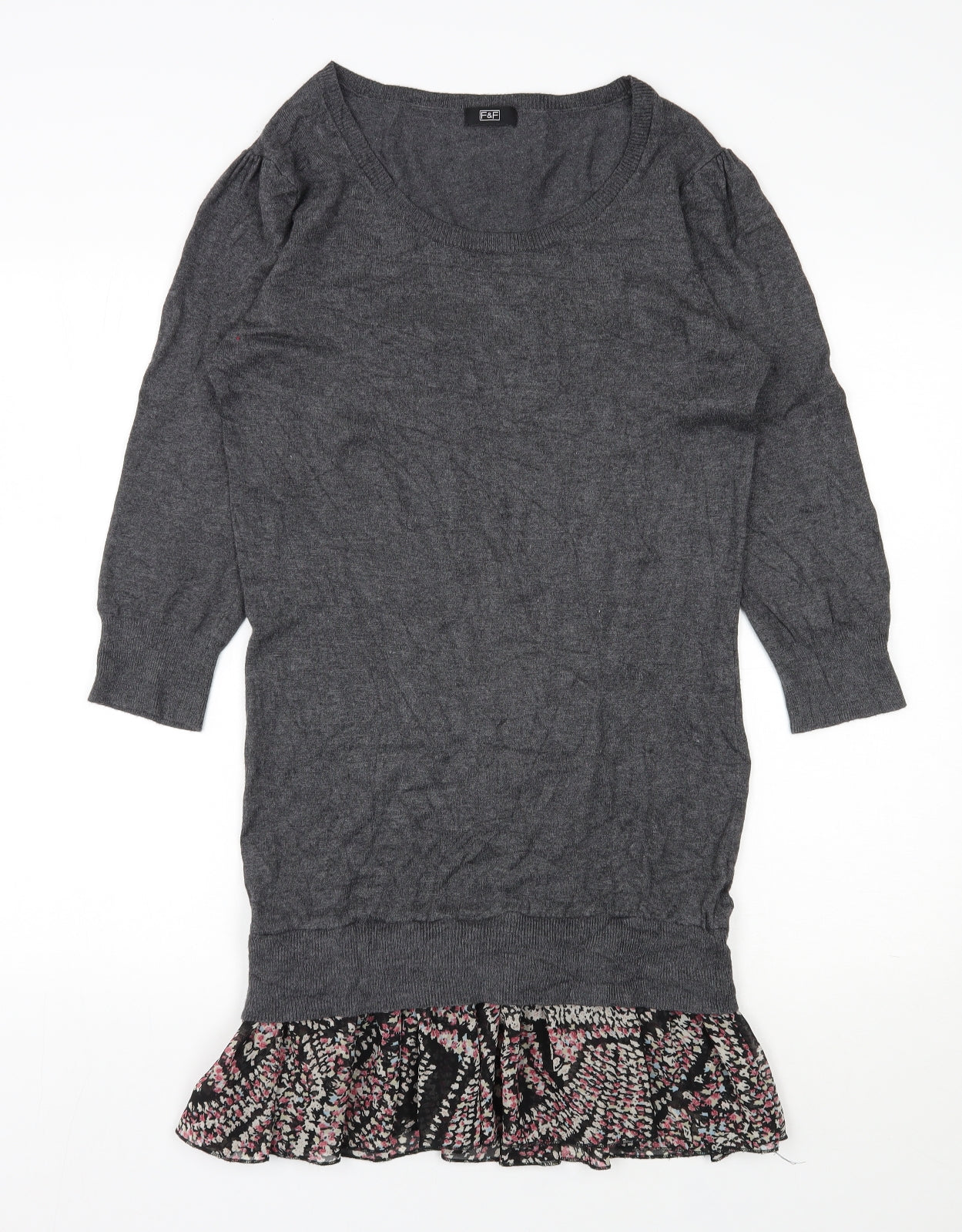 F&F Womens Grey  Viscose Jumper Dress  Size 12  Scoop Neck Pullover