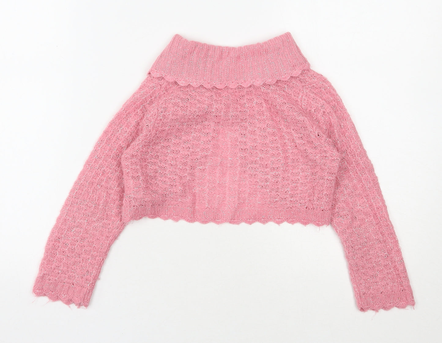 Mothercare Girls Pink Collared  Acrylic Shrug Jumper Size 3-4 Years  Pullover