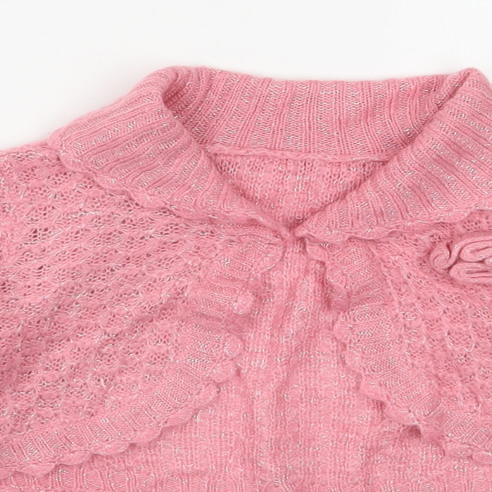 Mothercare Girls Pink Collared  Acrylic Shrug Jumper Size 3-4 Years  Pullover