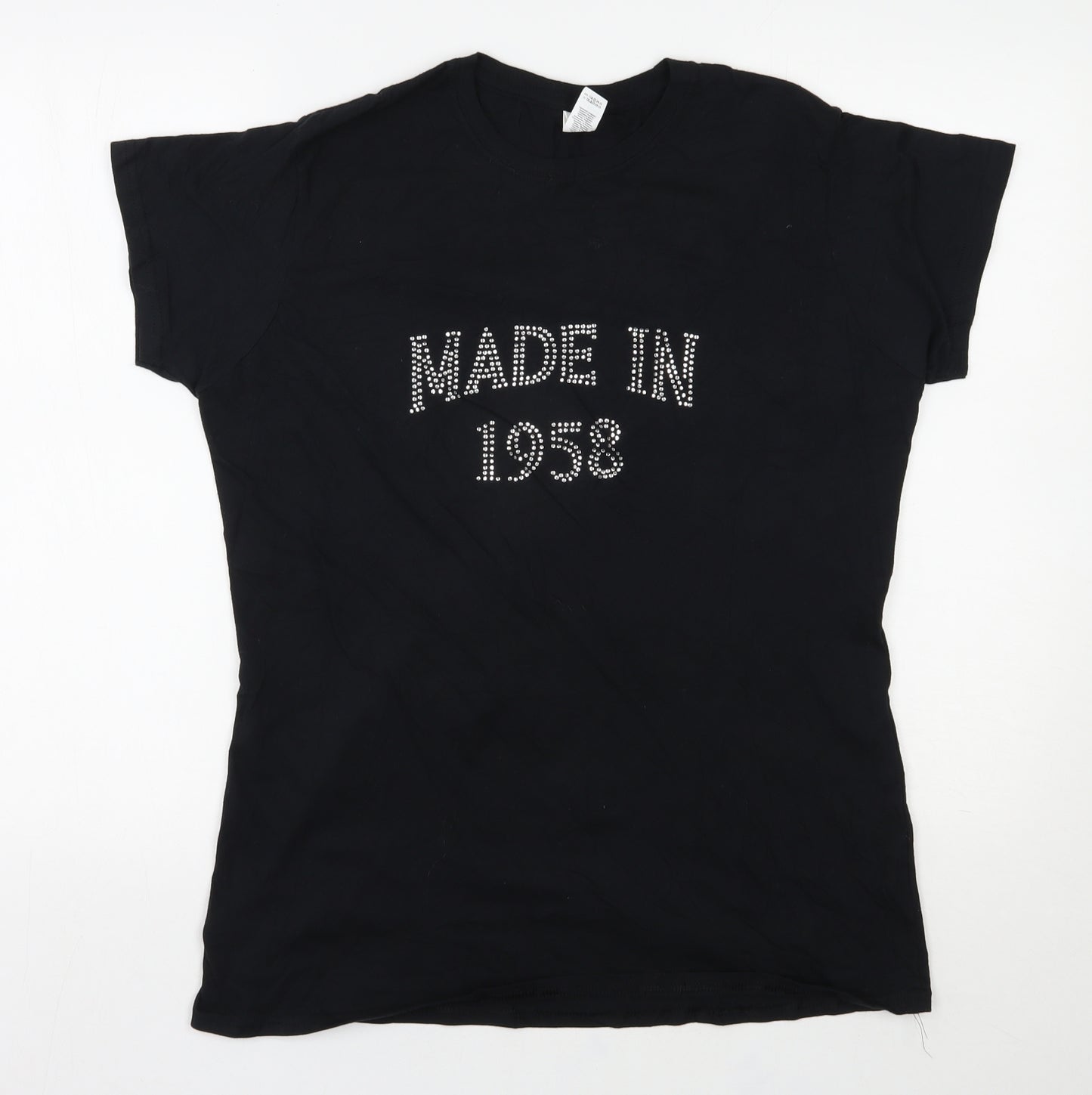 Gildan Womens Black  Cotton Basic T-Shirt Size 2XL Round Neck - Made in 1958