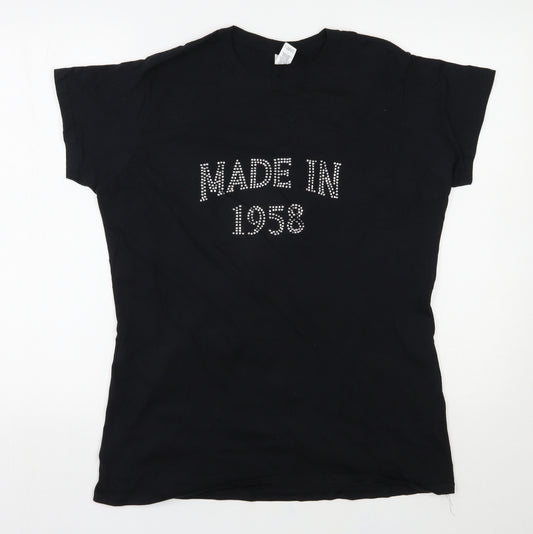 Front view of Gildan women’s black cotton basic t-shirt, size 2XL, round neck - made in 1958