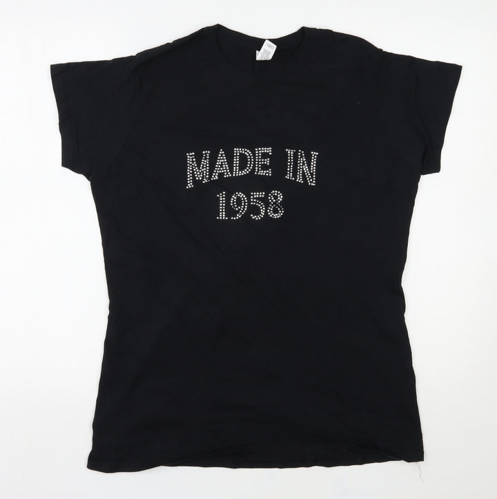 Gildan Womens Black  Cotton Basic T-Shirt Size 2XL Round Neck - Made in 1958