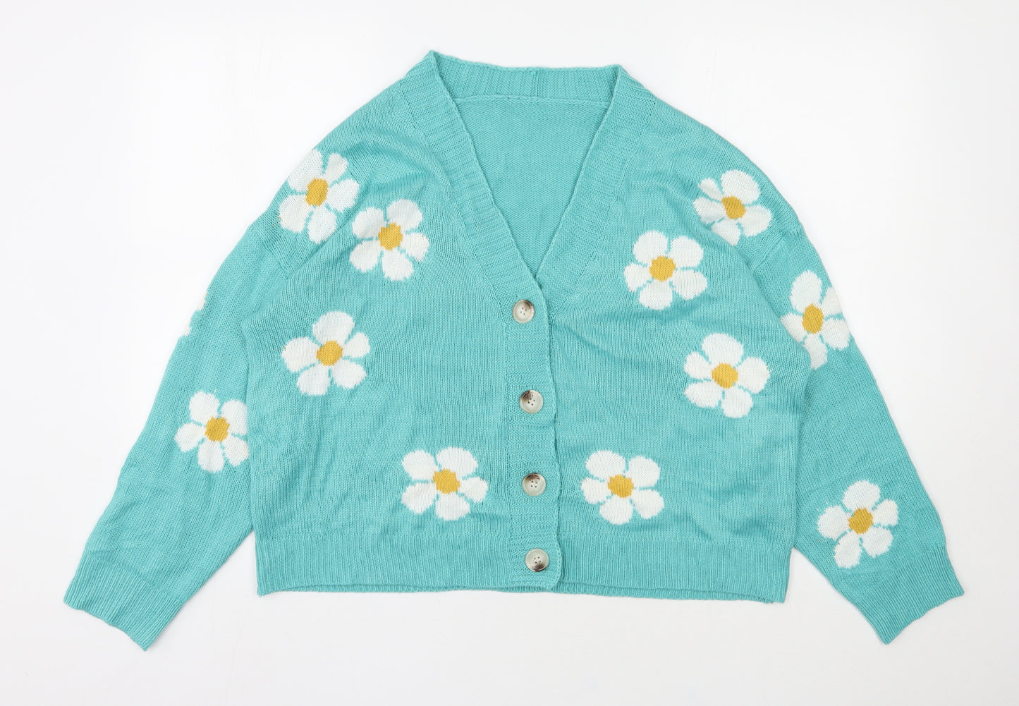 SheIn Womens Blue V-Neck  Acrylic Cardigan Jumper Size 2XL