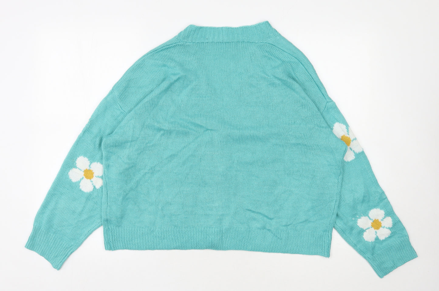 SheIn Womens Blue V-Neck  Acrylic Cardigan Jumper Size 2XL