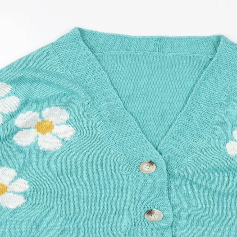 SheIn Womens Blue V-Neck  Acrylic Cardigan Jumper Size 2XL