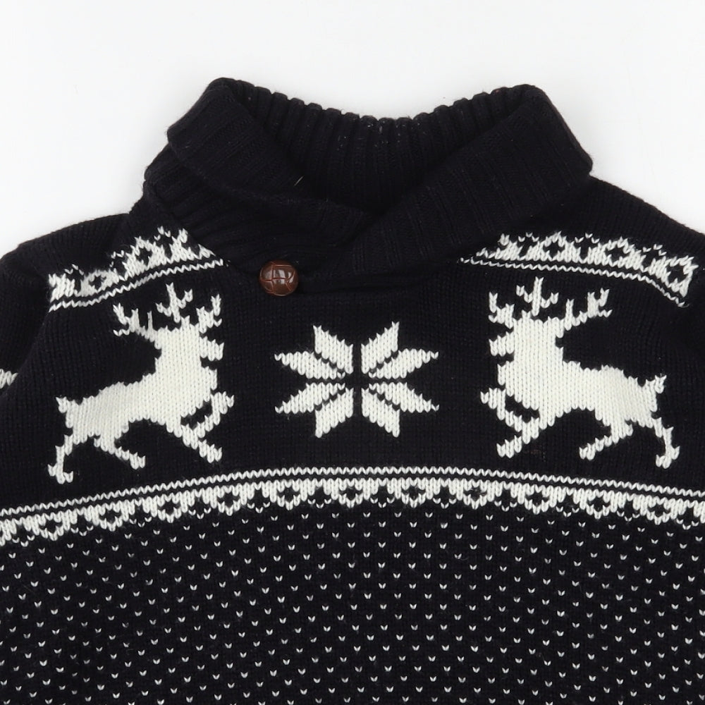 Rebel Boys Blue Roll Neck Fair Isle Acrylic Pullover Jumper Size 11-12 Years  Pullover