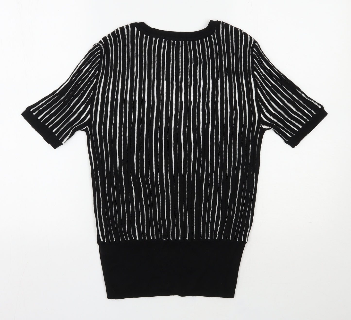 Marks and Spencer Womens Black Round Neck Striped Viscose Pullover Jumper Size 12