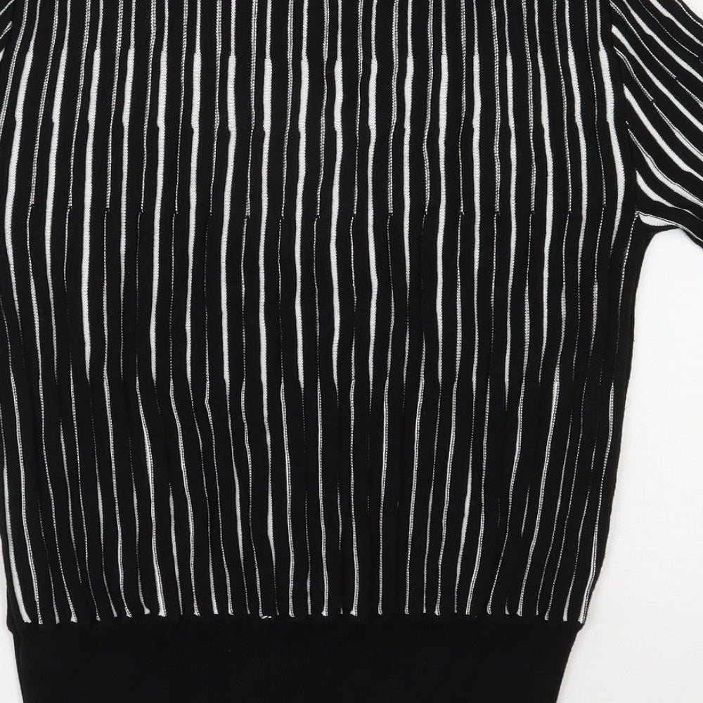 Marks and Spencer Womens Black Round Neck Striped Viscose Pullover Jumper Size 12