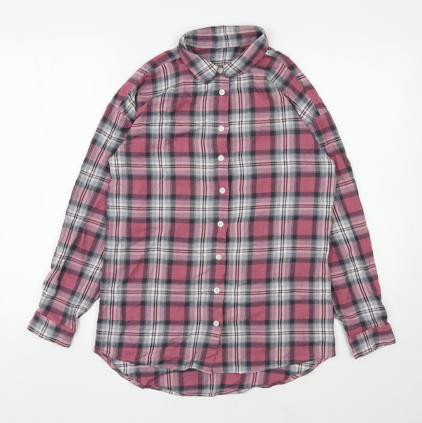 NEXT Womens Pink Plaid Viscose Basic Button-Up Size 8 Collared