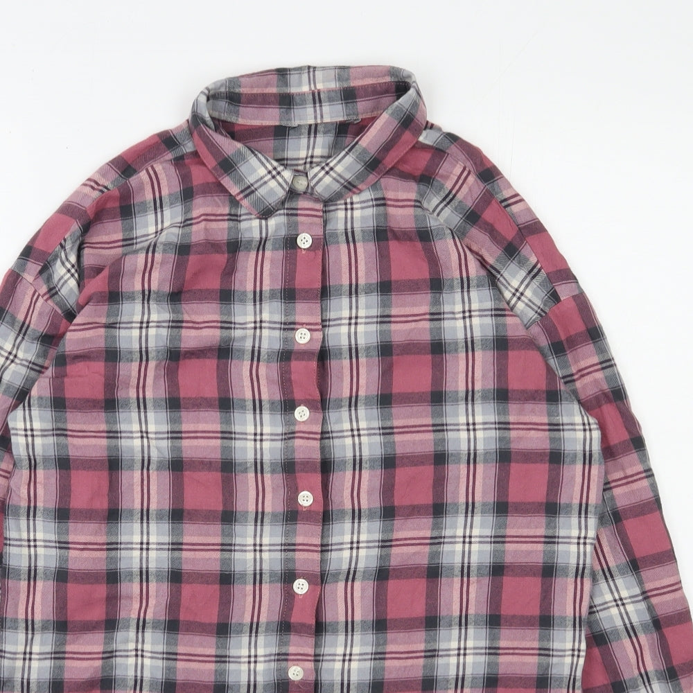 NEXT Womens Pink Plaid Viscose Basic Button-Up Size 8 Collared