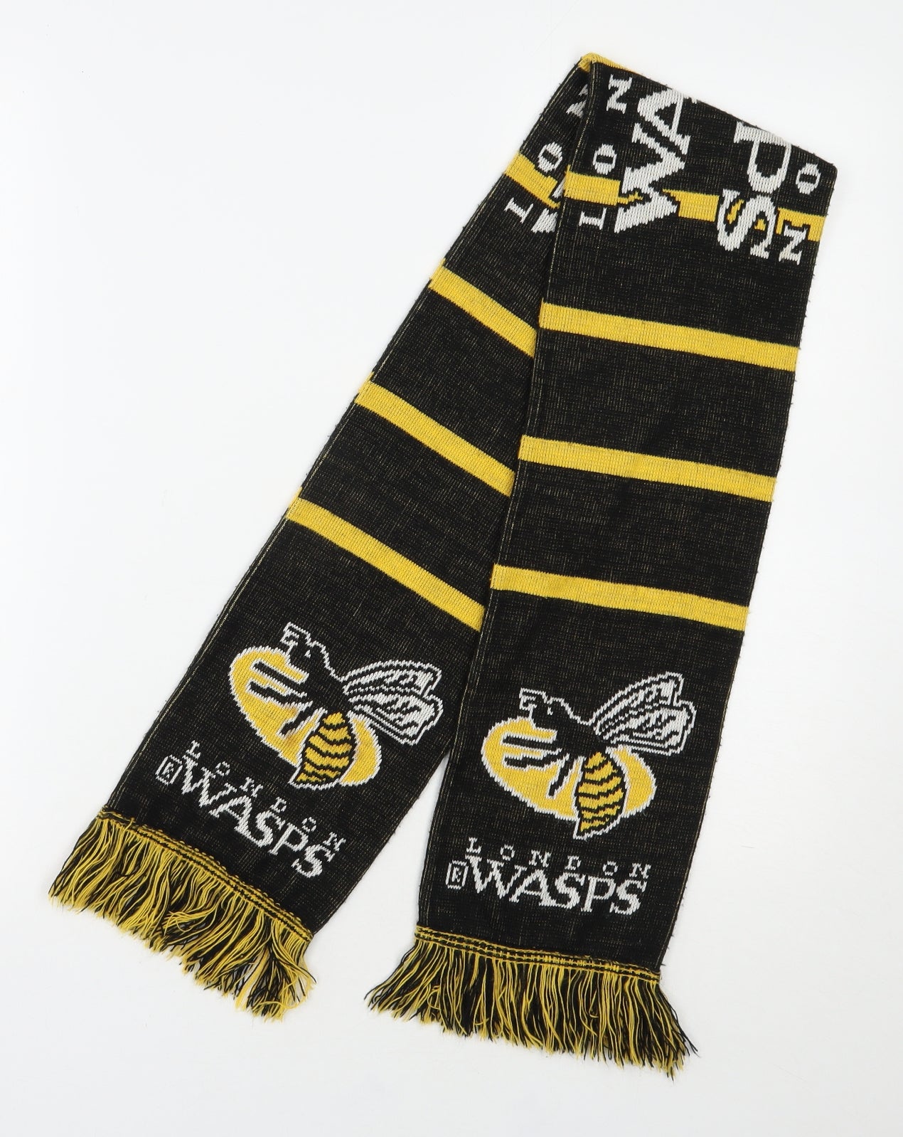 Preworn Unisex Black Striped Polyester Scarf  Size Regular   - London Wasps Rugby