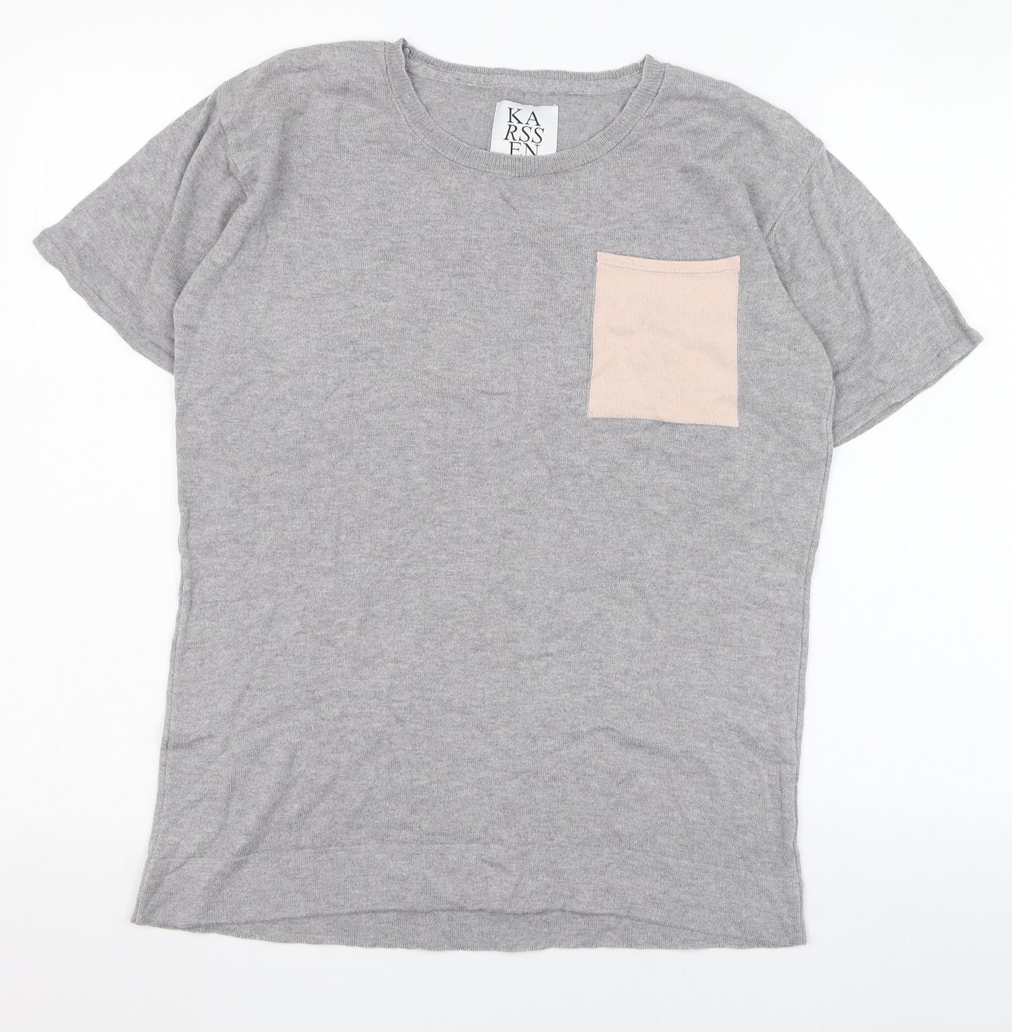 Zoe Karssen Womens Grey  Cotton Basic T-Shirt Size S Round Neck