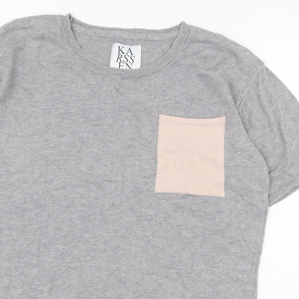 Zoe Karssen Womens Grey  Cotton Basic T-Shirt Size S Round Neck