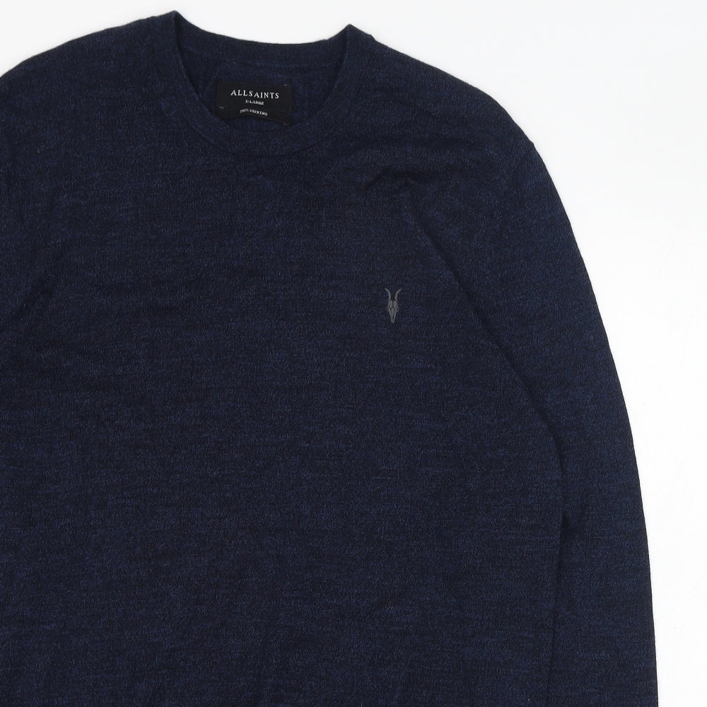 AllSaints Mens Blue Roll Neck  Wool Pullover Jumper Size XL