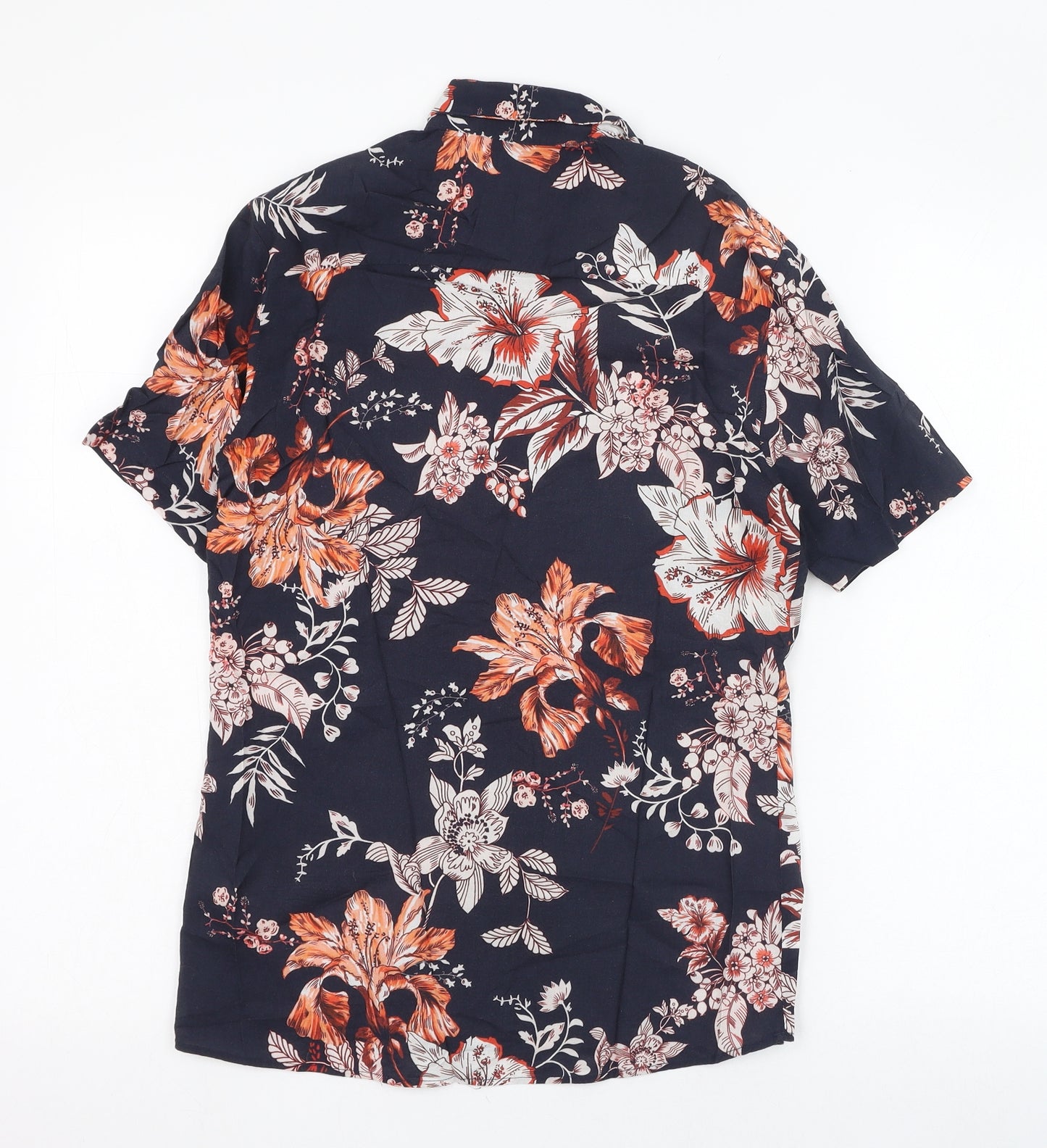 NEXT Mens Blue Floral Viscose  Button-Up Size XS Collared Button