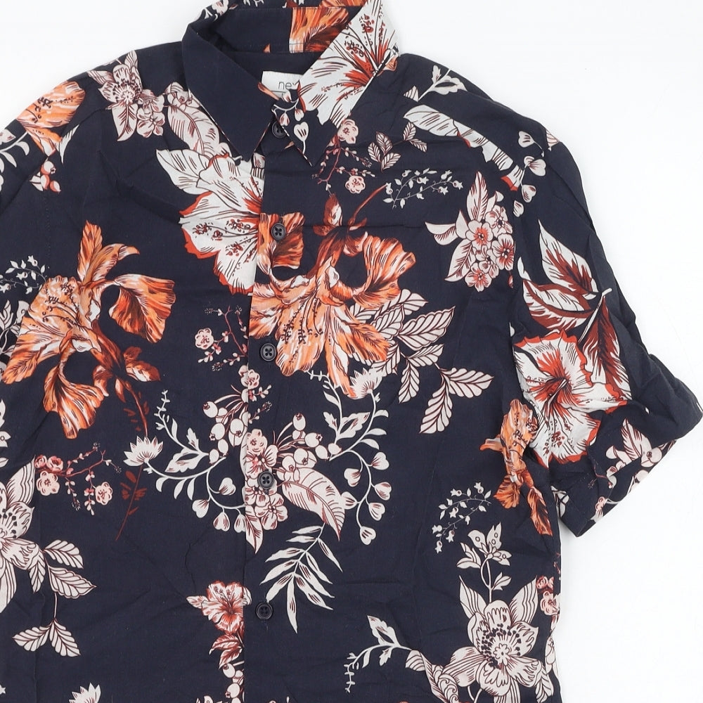 NEXT Mens Blue Floral Viscose  Button-Up Size XS Collared Button