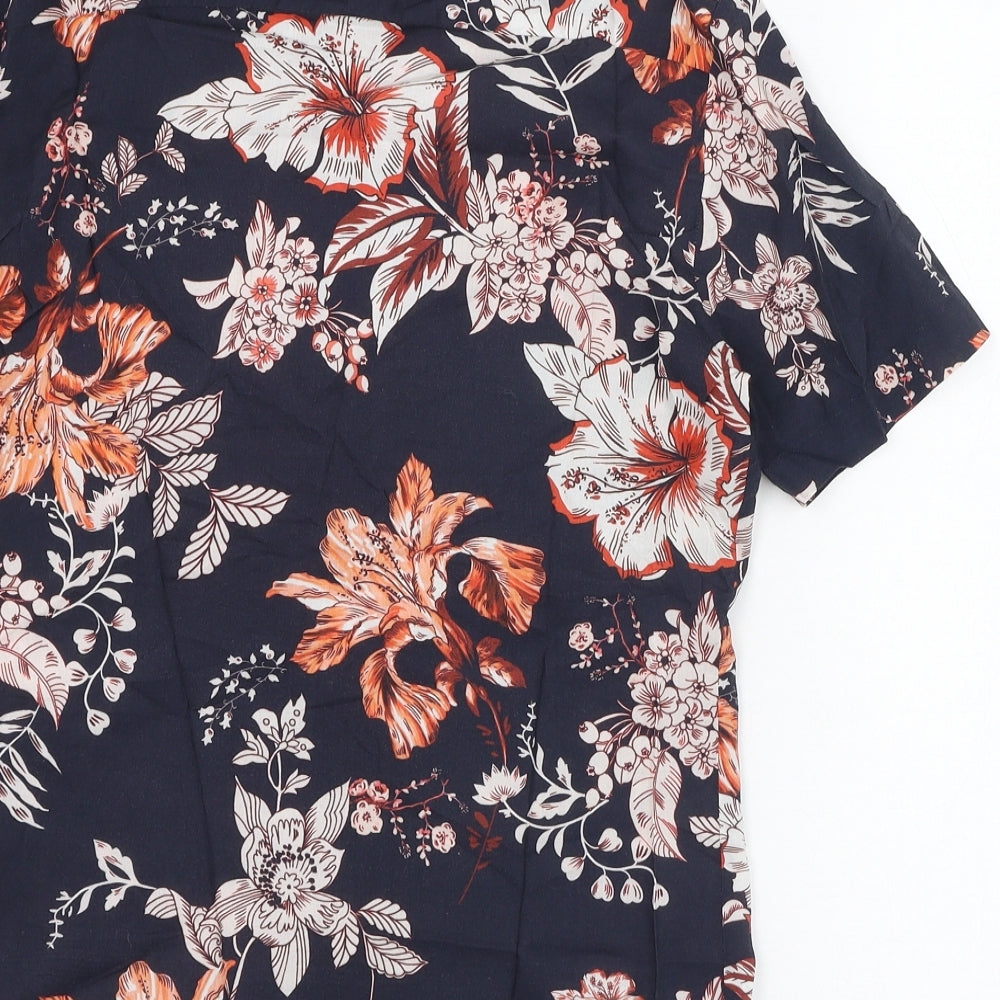 NEXT Mens Blue Floral Viscose  Button-Up Size XS Collared Button