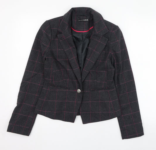 Front view of Atmosphere women’s green check jacket blazer, size UK 6, button