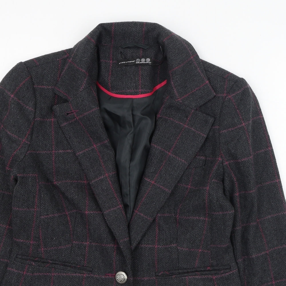 Atmosphere Womens Green Check  Jacket Blazer Size 6  Button